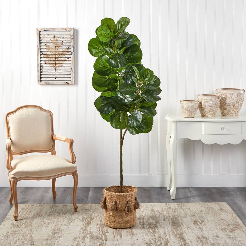 Artificial Fig Tree with Planter - 5.5ft Indoor Fiddle Leaf Fig Tree - Elegant Home Decor - Green - 61 Inches and Over