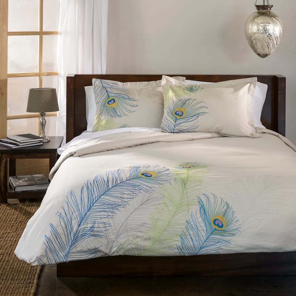 Superior Peacock 3-piece Embroidered Cotton Duvet Cover Set