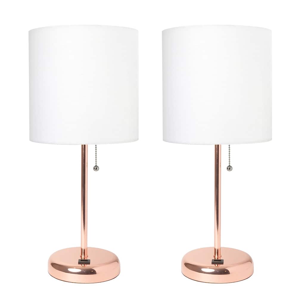 19.5 in. Rose Gold Finish Table Lamp with White Shade, Durable Stick Lamp for End/Side Tables, Set of 2