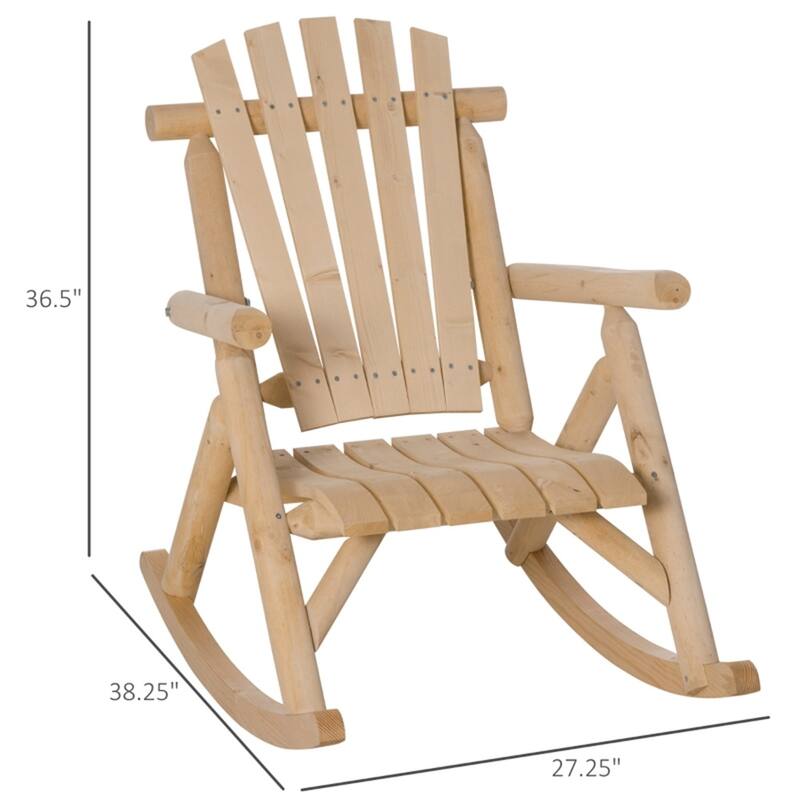 Fir Wood Adirondack Rocking Chair with Wide Seat and Armrests - 38.25" D x 27.25" W x 36.5" H