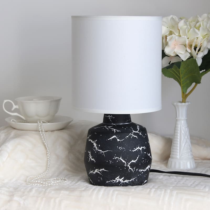 Marble Style Ceramic Table Lamp with Drum Shade - 13.25" - Black and White