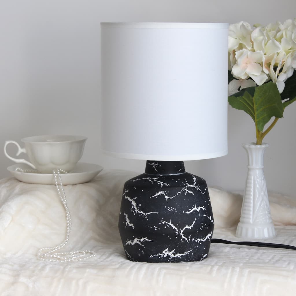 Marble Style Ceramic Table Lamp with Drum Shade - 13.25" - Black and White