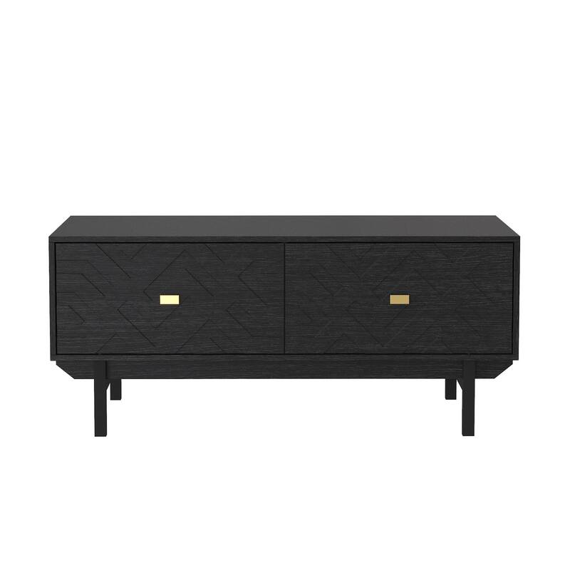 Black Embossed Storage Coffee Table w/Gold Handles Modern Living Room Centerpiece Sofa Table