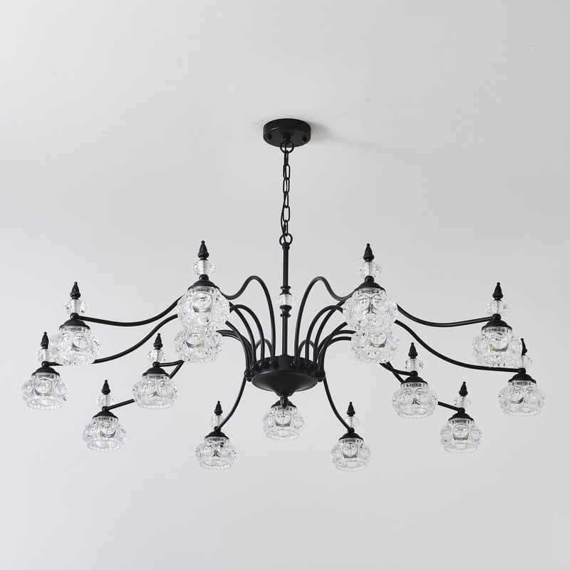 Farmhouse Antique Chandeliers with Glass Shade, Vintage Black Crystal Chandelier