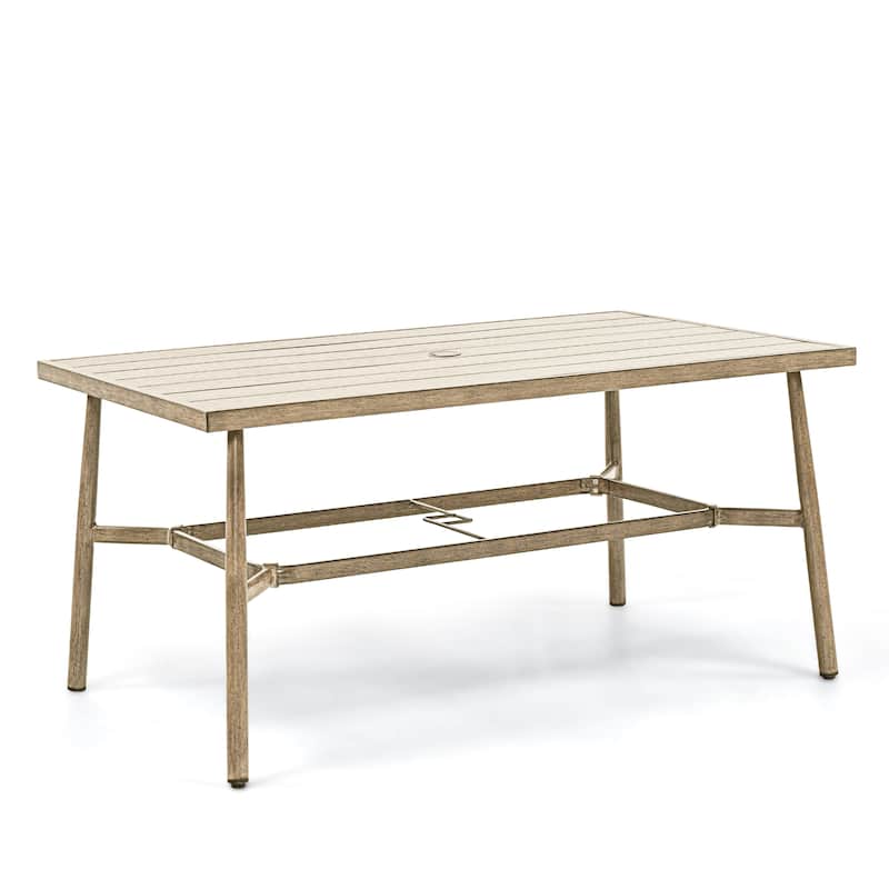 SleekLine Outdoor Aluminum Dining Table with Umbrella Hole - Beige