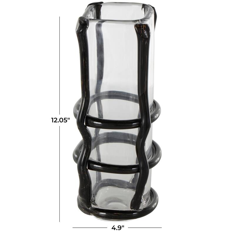 Black or Blue Recycled Glass Handmade Tall Vase with Black or Blue Glass Framing