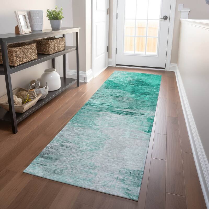 Machine Washable Indoor/ Outdoor Chantille Abstract Ombre Rug - Teal - 2'3" x 7'6"