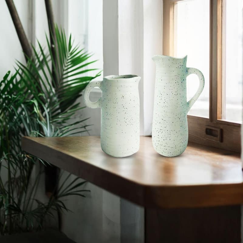 Off White Ceramic Water Jugs Set of Two Vintage Inspired Home Accents