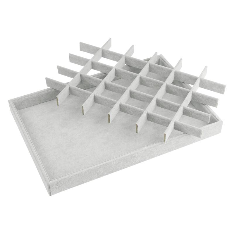 Set of 2 Stackable Velvet Jewelry Organizer Trays with Removable Dividers for Drawers, Jewelry Organizer Drawer Case