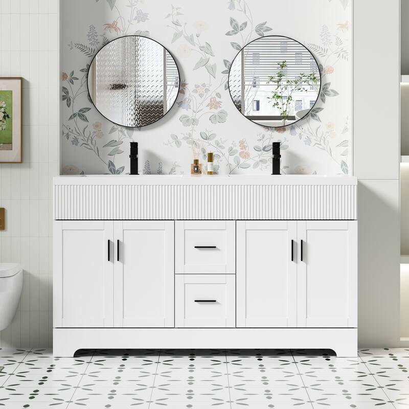 Wavy Line 30"/36"/48" Bathroom Vanity Set with Sink & Faucet - 60" - 60"White