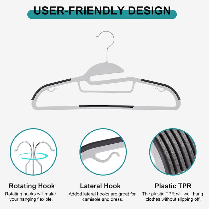 Non-Slip Plastic Clothes Hangers with clips Heavy Duty Dry Wet Clothes Hangers Space-Saving Swivel Hook