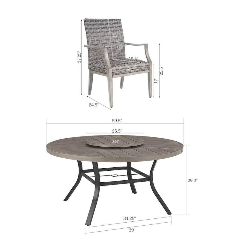 Patio Aluminum Round 59.5" Dining Table With Outdoor Chairs