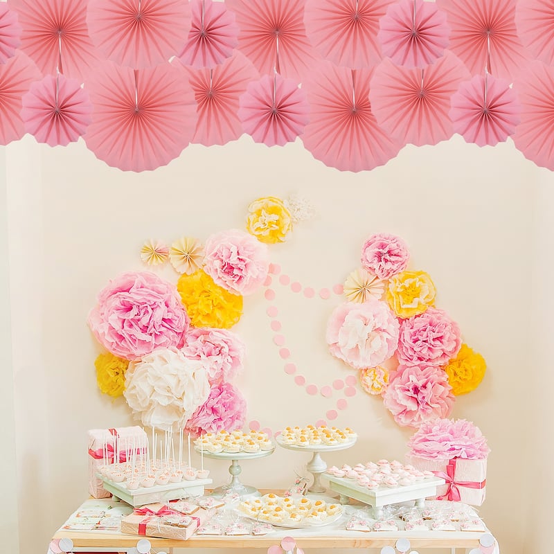 Hanging Paper Fans Party Set 12Pcs Decoration for Home Birthday Wedding Pink