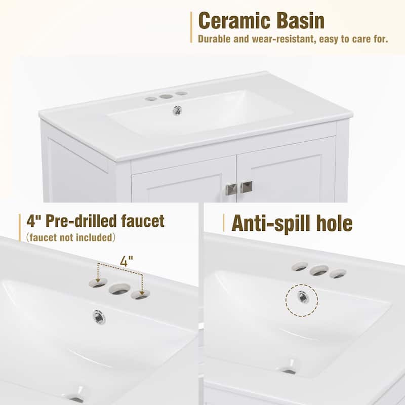 30 Inch Bathroom Vanity with Ceramic Sink