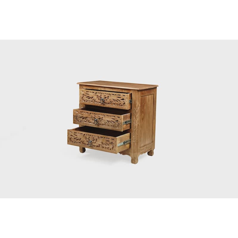 Florence Floral Solid Mango Wood 3-Drawer Nightstand Assembled