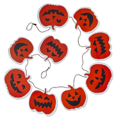 Paper Jack O' Lanterns Garland - Decorative Halloween Wall Banners, Indoor Holiday Decor, 78.7" Long, Orange