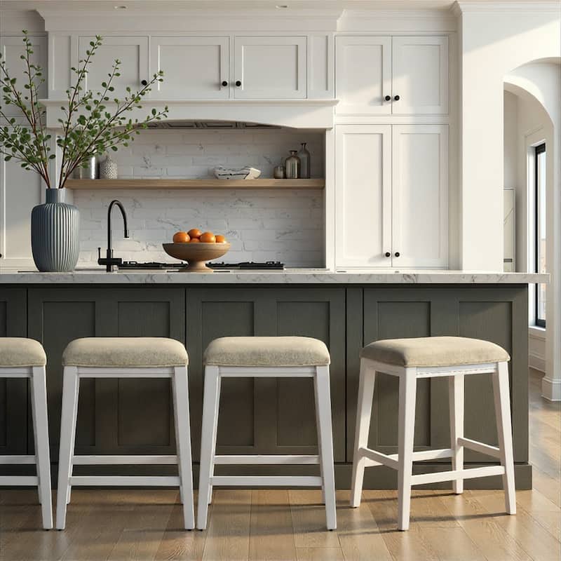 Jane Contemporary Transitional Backless Wood Counter Height Kitchen Bar Stool with Fabric Upholstered Seat