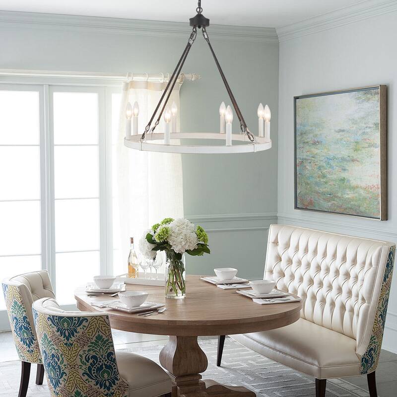 25.98" Wide 8-Light Farmhouse Chandelier, Wagon Wheel Chandelier for Dining Room Living Room Bedroom Kitchen
