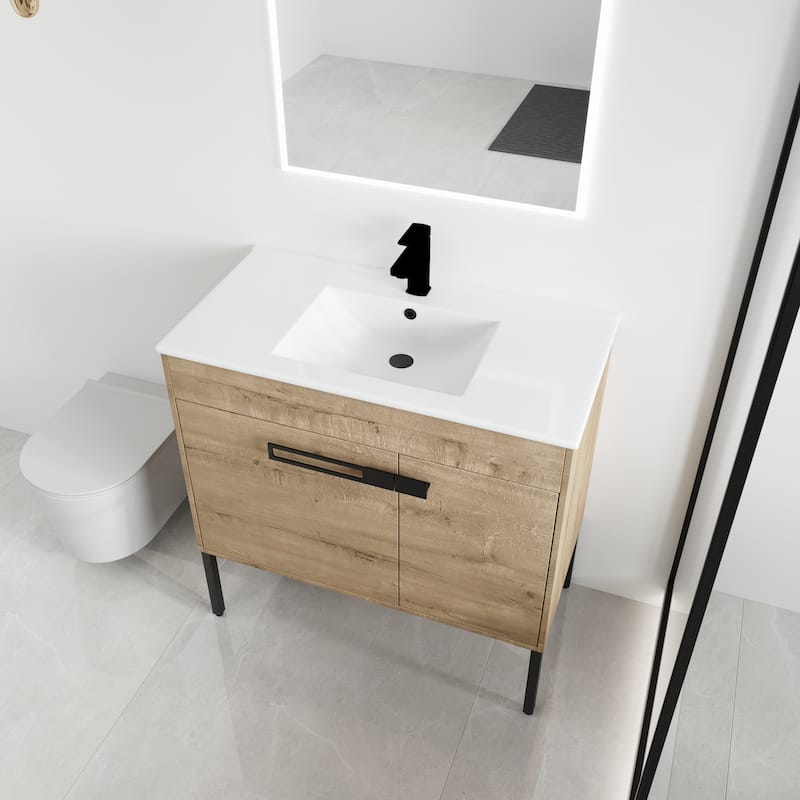 Malwee 24"/30"/36" FreeStanding Bathroom Vanity, Floor Stand Bathroom Vanity with Ceramic Top,Soft Close Door