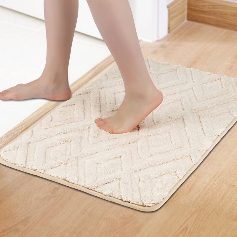 Geometric Pattern Bathroom Mats Soft Absorbent Non-Slip Dry Bath Rugs Home Gifts - Khaki - 20" x 32"