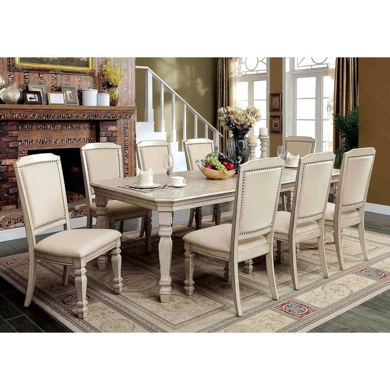 Transitional Antique White Finish Nailhead Side Chairs Set