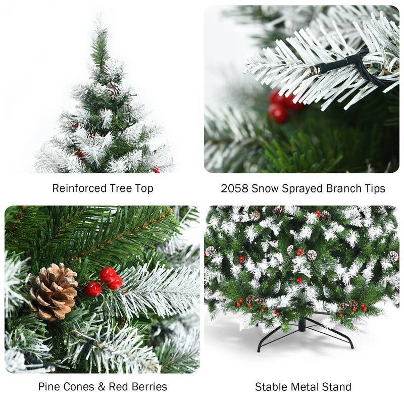 Gymax 6/7.5/9 FT Pre-lit Snow Sprayed Christmas Tree Artificial Xmas - See details