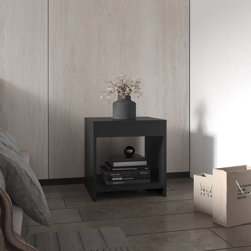 Minimalistic Nightstand with Open Shelf, Compact Design - Black