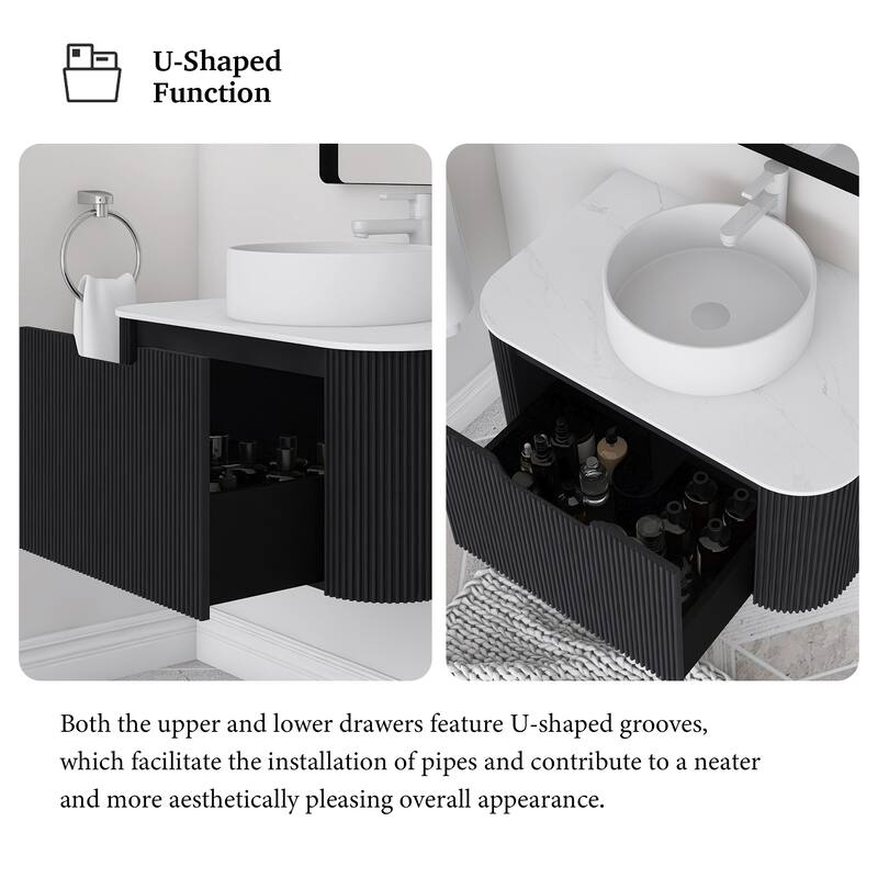 Wall-Mounted Bathroom Vanity with White Round Ceramic Sink