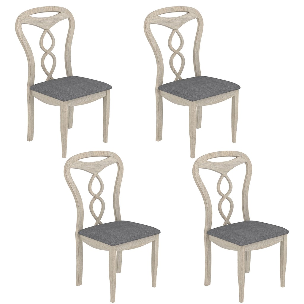 VECELO 2/4/6-Piece Set Modern Grey Rubberwood Dining Chairs with Upholstered Cushion and Carved Fish Back for Dining Room