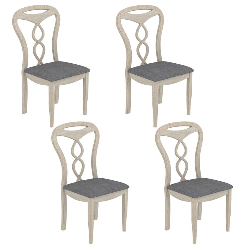 VECELO 2/4/6-Piece Set Modern Grey Rubberwood Dining Chairs with Upholstered Cushion and Carved Fish Back for Dining Room - Set of 4