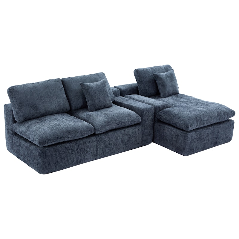 107.9" Chenille Modular Sectional Sofa with Double-Layer Cushions and Side Pockets