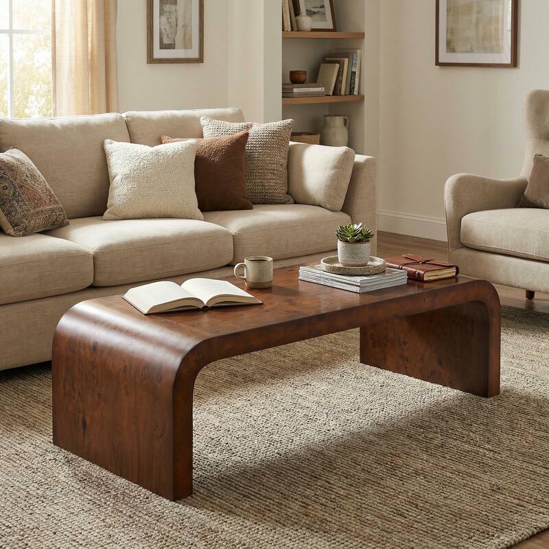 Christopher Knight Home - Burri Modern 53.7" Rectangular Waterfall Coffee Table with Curved Edges, Versatile for Living Areas