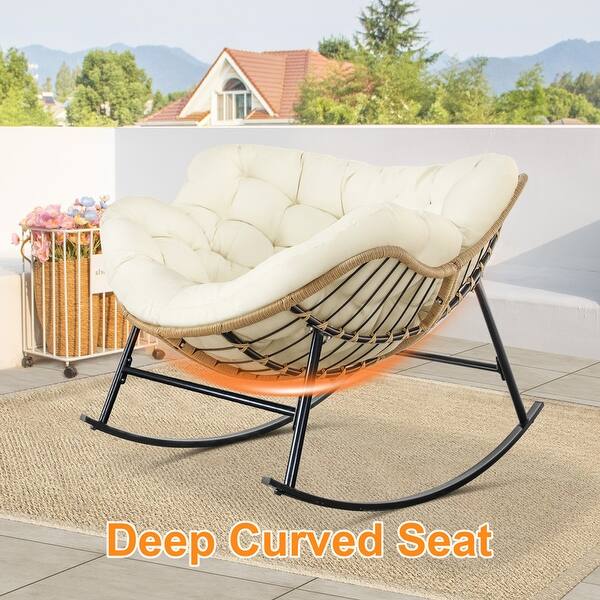 FINCATI Royal Oversized Patio Papasan Rocking Chair, Luxury Indoor and Outdoor Recliner Chair with Comfy Cushions