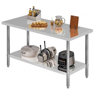 60×24 Inch Stainless Steel Table with Undershelf Adjustable, NSF Commercial Kitchen Work Prep Table - 60'' W x 24'' D x 34'' H
