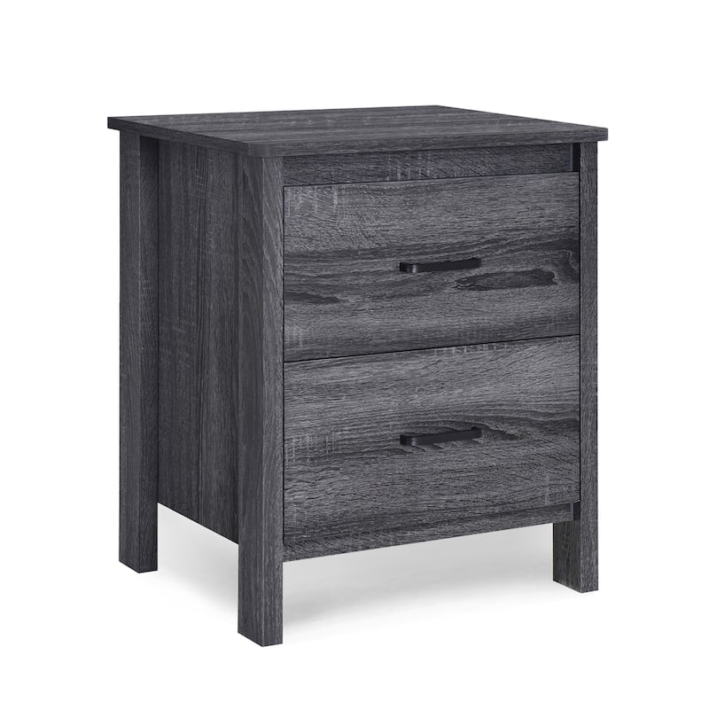 Faux Wood Finish Cupboard Cabinet, Bedroom Nightstand Living Room Display Cabinet with 2 Drawers, Chest Storage Side Bedside