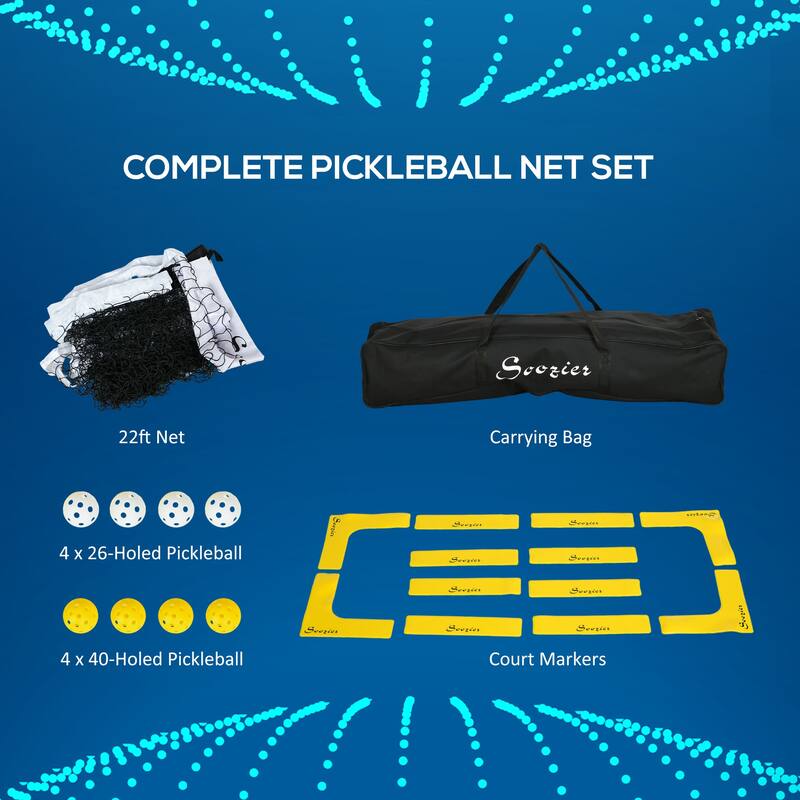 Soozier Pickleball Set with Net Court Markers and Wheels 22FT