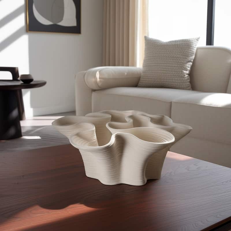 Porcelain Modern Decorative Vase Abstract Ruffled Design - 8" Ivory