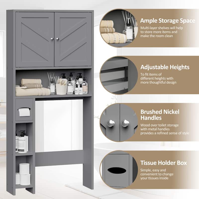 Over-The-Toilet Storage Cabinet with Side Shelves – Adjustable Bathroom Organizer
