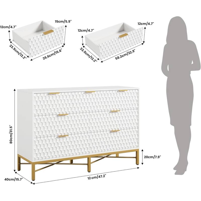 Modern 7 Drawer Dresser for Bedroom, Long Wooden Chest with Deep Drawers and Wide Top for Living Room, Closet, Hallway