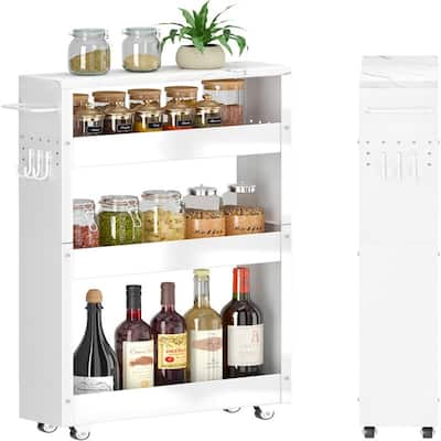 Storage Cart 5 in Width 4Tier White Rolling Cart with Handle