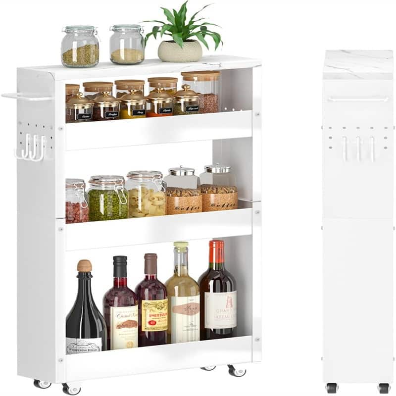 Storage Cart 5 in Width 4Tier White Rolling Cart with Handle