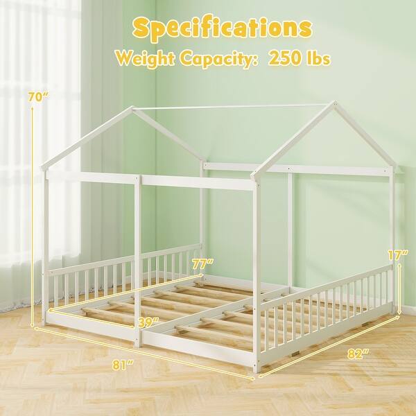 Gymax Double Floor Bed w/ Safety Guardrails No Box Spring Needed for