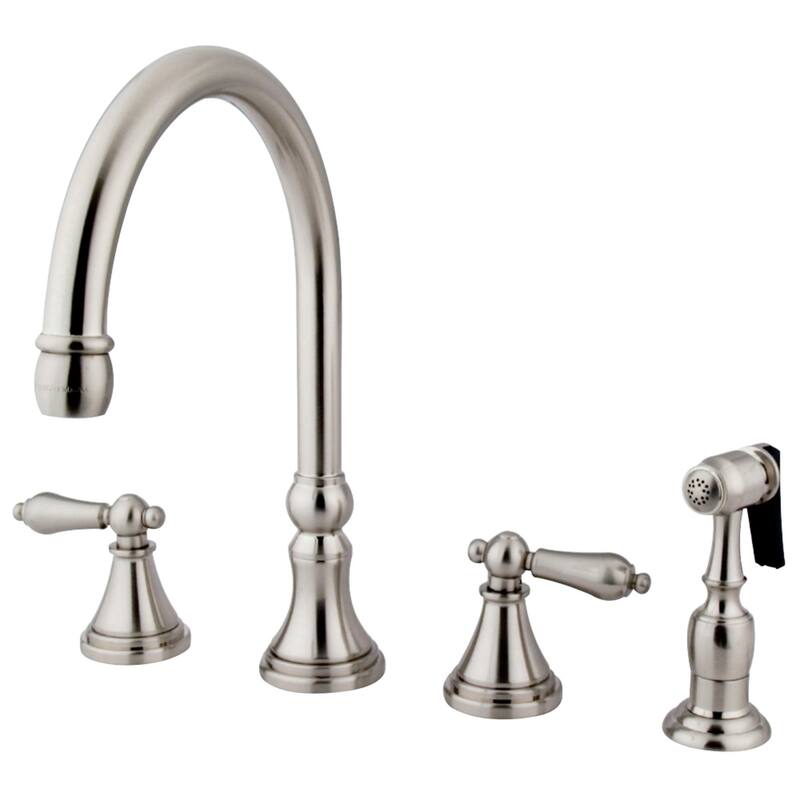 Kingston Brass Governor Deck Mount Widespread Kitchen Faucet with Brass Sprayer - Brushed Nickel