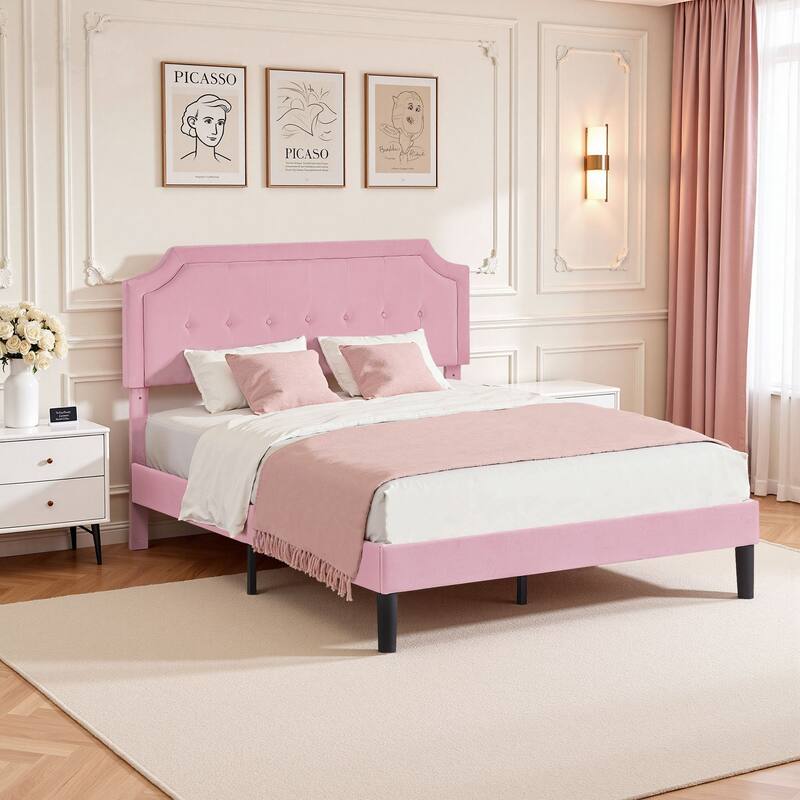 VECELO Adjustable Height Upholstered Platform Bed Button Tufted Headboard with Under Bed Storage No Box Spring Needed Bed Frame