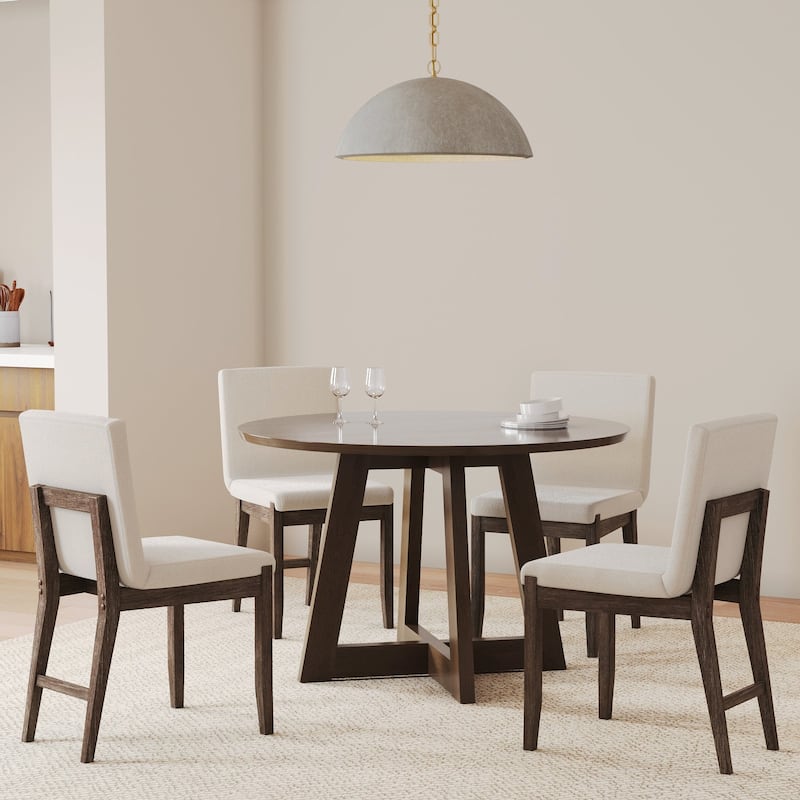 Gracie Modern Dining Chair, Upholstered Accent Dining Chair - Set of 4 - Cream Boucle/Dark Brown