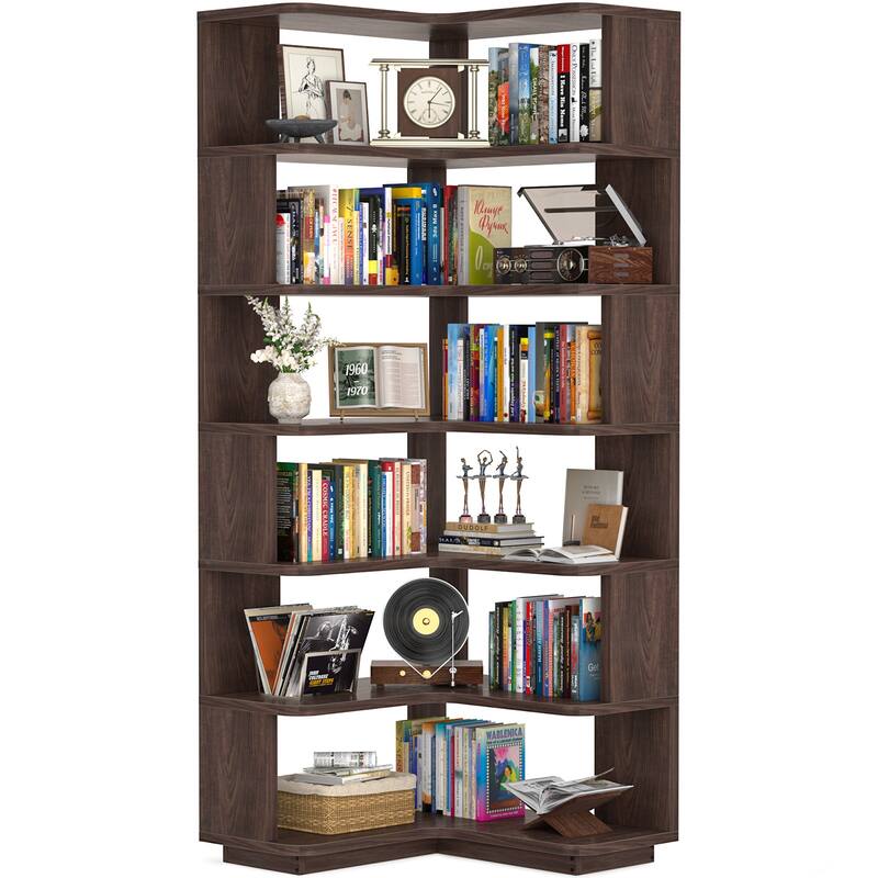 6-Tier Corner Bookcase, Freestanding Display Storage Book Shelf