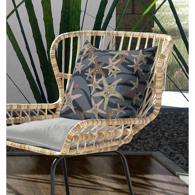 Starfish Sway Indoor/Outdoor Reversible Throw Pillow Gray and Brown