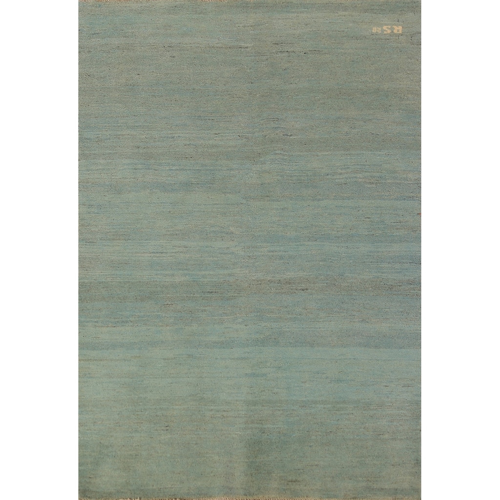 Aqua Green & Blue Modern Gabbeh Oriental Rug Hand-Knotted Wool Carpet - 3'9" x 5'10"