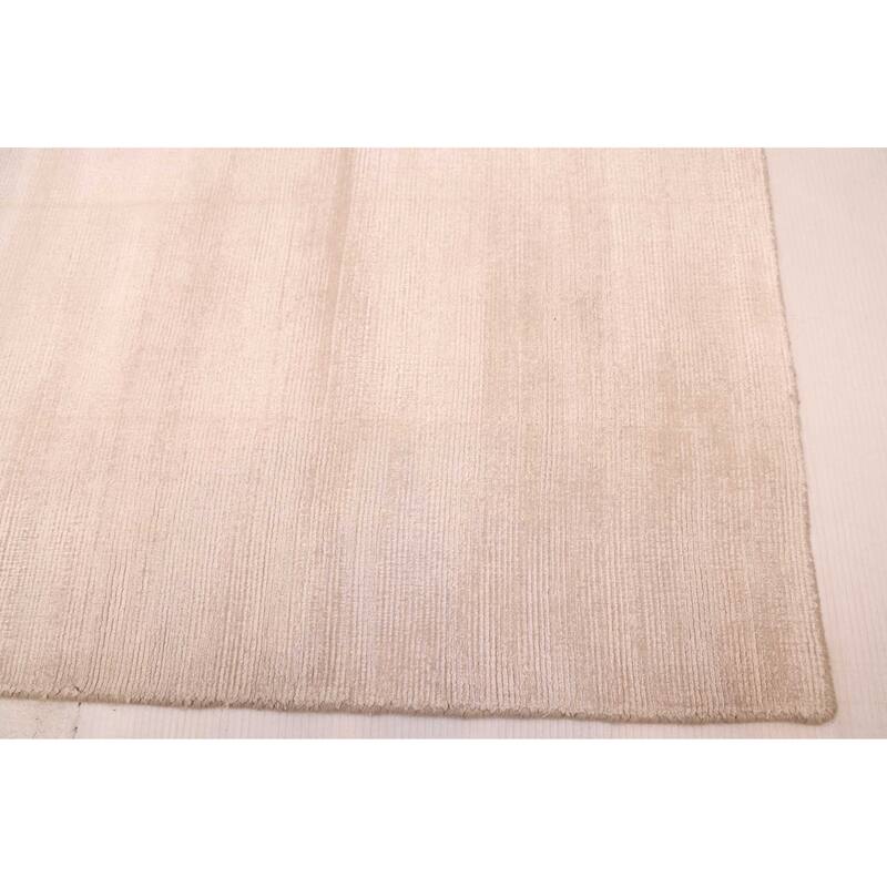 ECARPETGALLERY Hand Loomed Shimmer Ivory Viscose Rug - 6'7 x 9'5