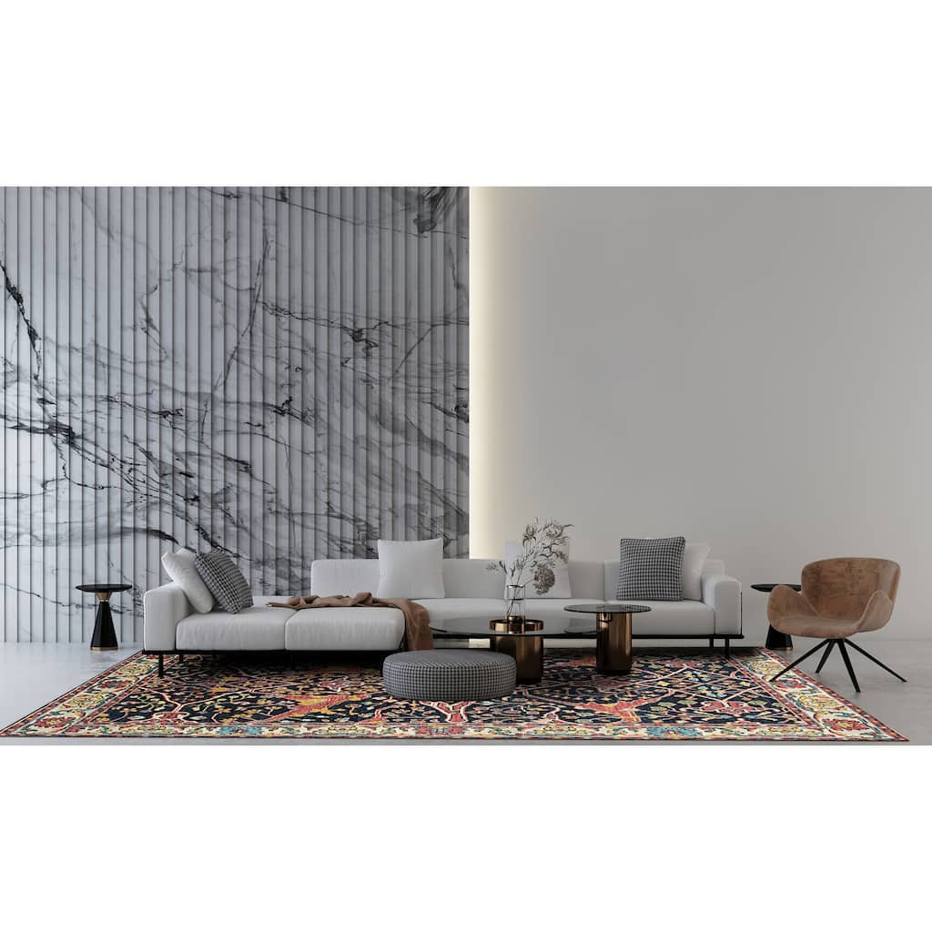 Handknotted Wool NAVY / IVORY Traditional All Over Traditional Knot Rug